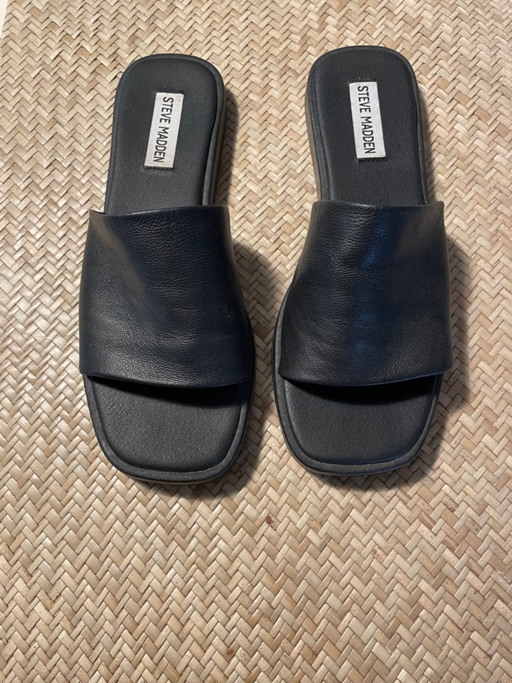 Steve Madden Black Wide Strap Slide Sandals